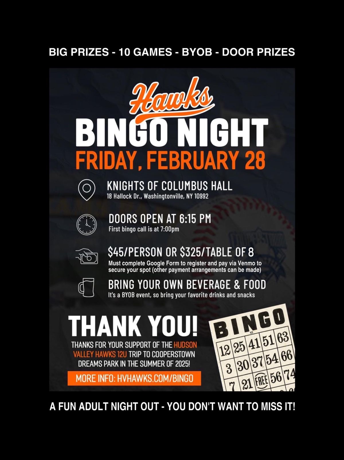 Hawks Bingo Night - 5th Annual 