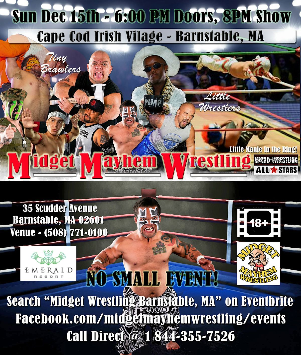 Midget Mayhem Wrestling Rips Through the Ring! Barnstable MA 18+