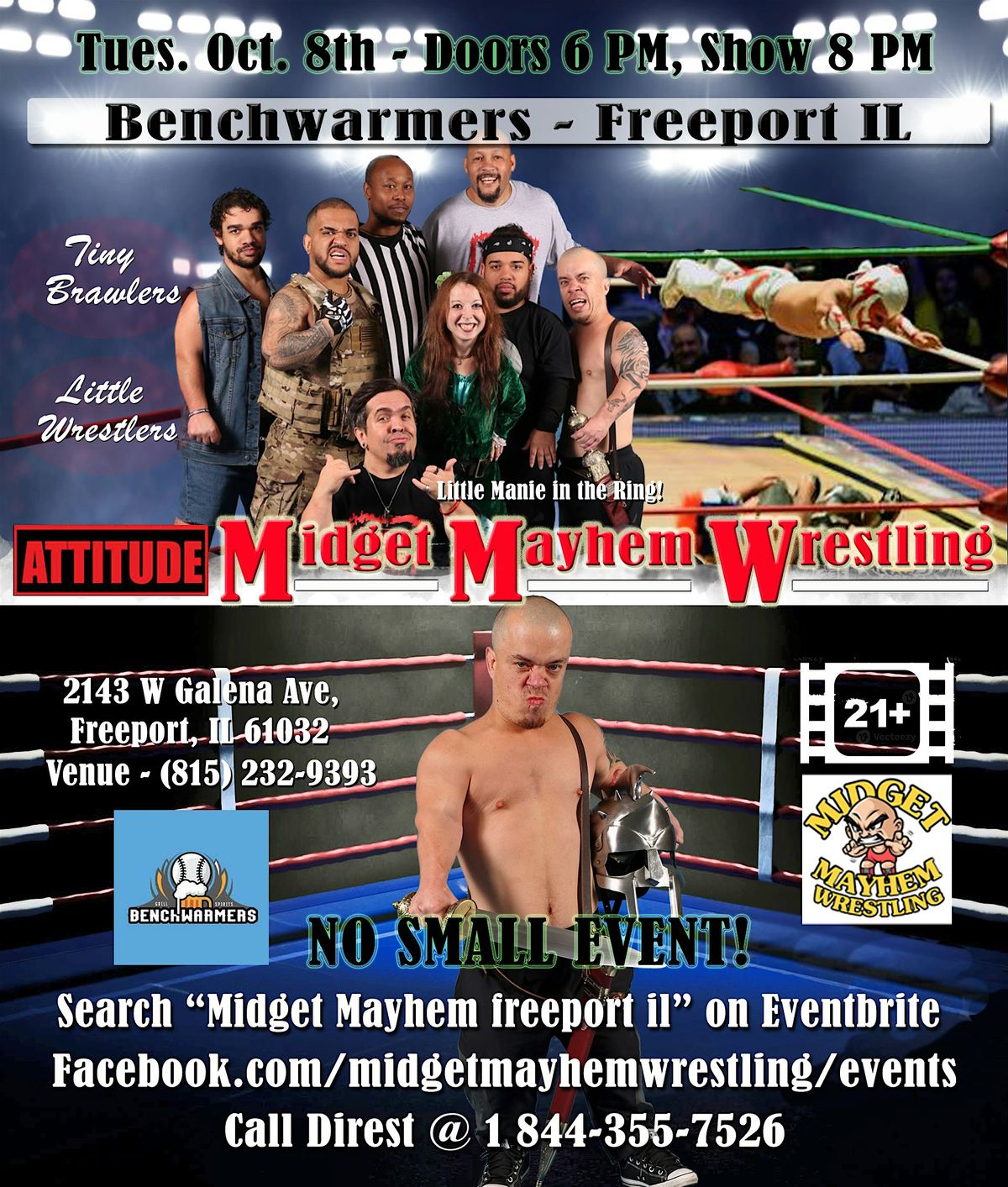 Midget Mayhem Wrestling with Attitude Goes Wild! Freeport IL 21+