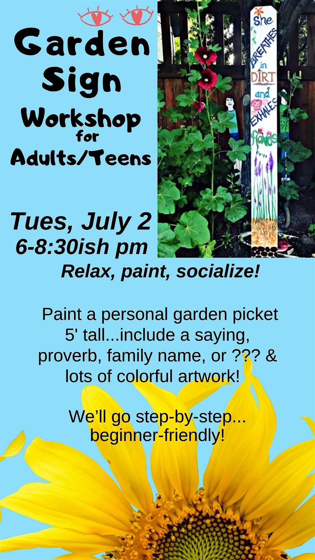 Painted Garden Sign Workshop, for adults & teens
