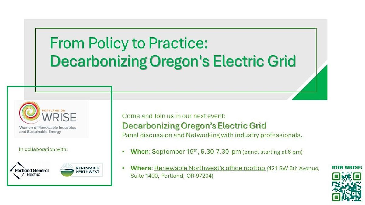 WRISE PDX, PGE, and RNW: Decarbonizing Oregon's Electric Grid Panel