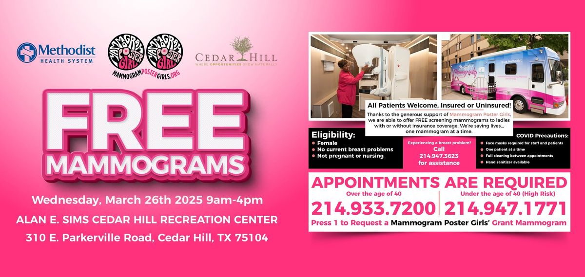 FREE MAMMOGRAMS! March 26, 2025 hosted by Cedar Hill