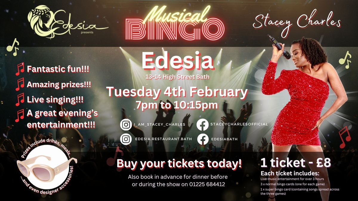 Midweek Musical Bingo live at Edesia (Bath, Somerset) - Tuesday 4th February 7pm