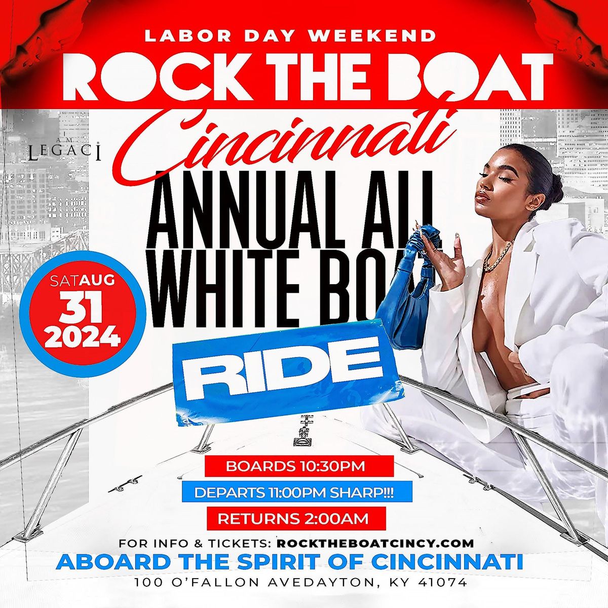 ROCK THE BOAT CINCINNATI ALL WHITE BOAT RIDE PARTY LABOR DAY WEEKEND 2024