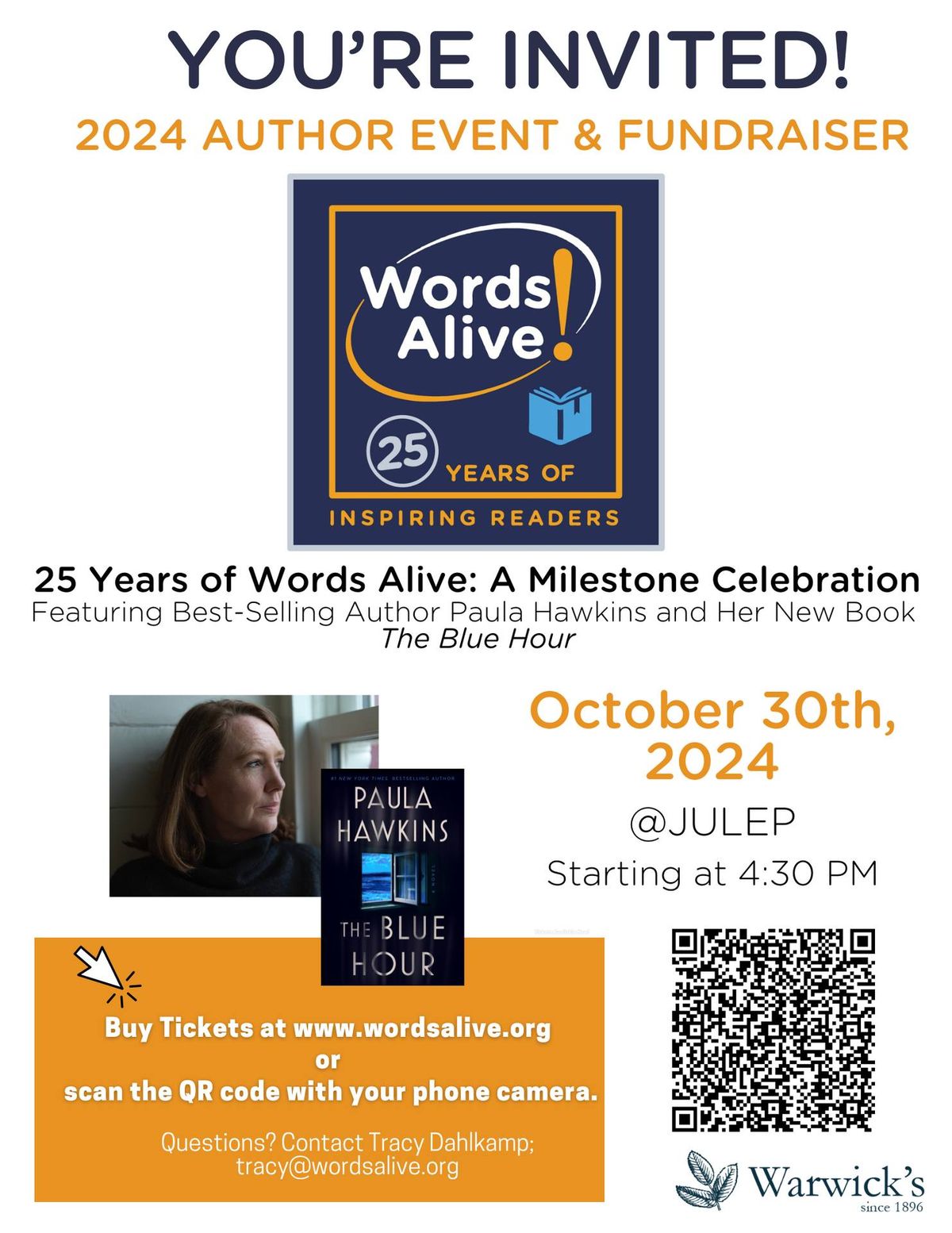 Paula Hawkins & Words Alive: Author Event & Fundraiser