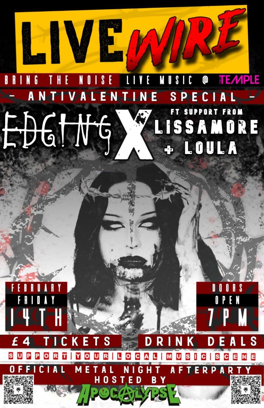 FRIDAY 14TH EDGING ANTI VALENTINES GIG FT LISSAMORE + LOULA