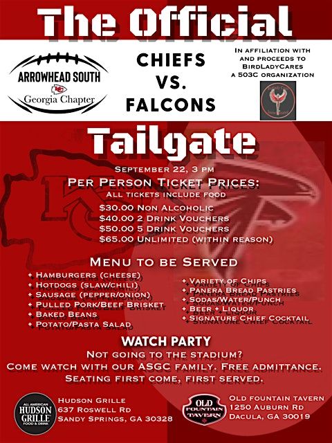 The OFFICIAL Chiefs vs. Falcons TAILGATE - Arrowhead South Georgia Chapter