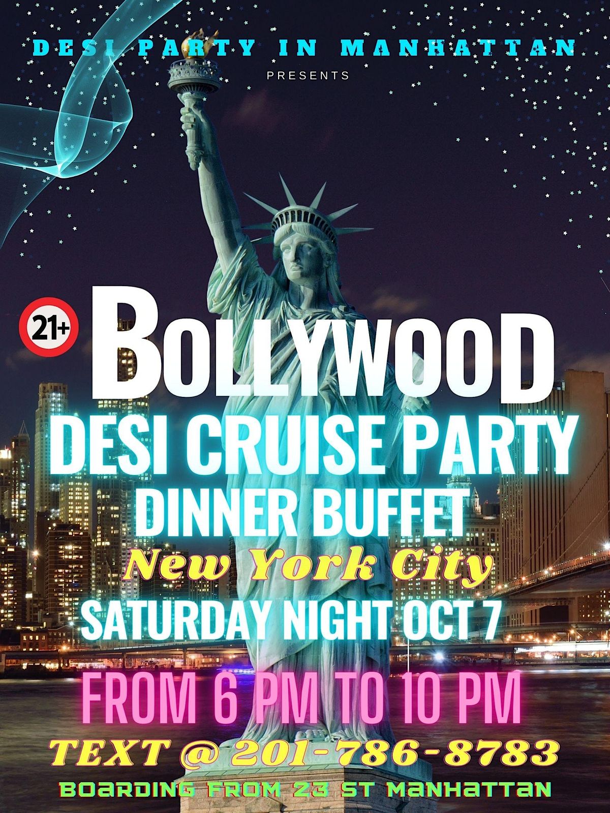 Bollywood Party on Cruise w Desi Indian Dinner Buffet in New York City