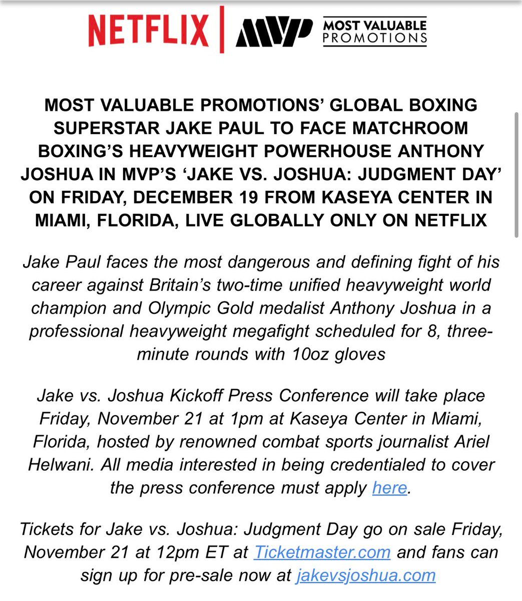 MVP: Most Valuable Promotions - Jake Paul vs Anthony Joshua at Kaseya Center