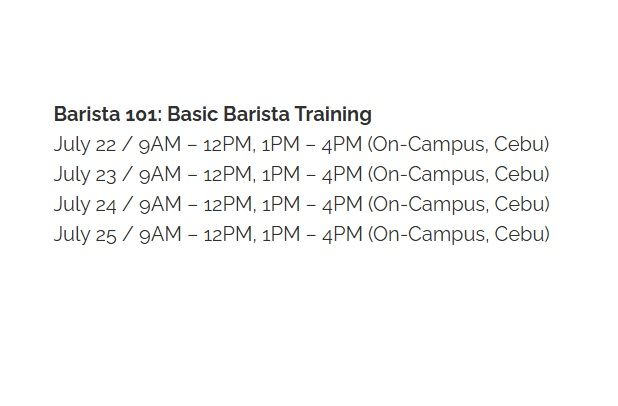 BCAA Barista 101 Class in Cebu