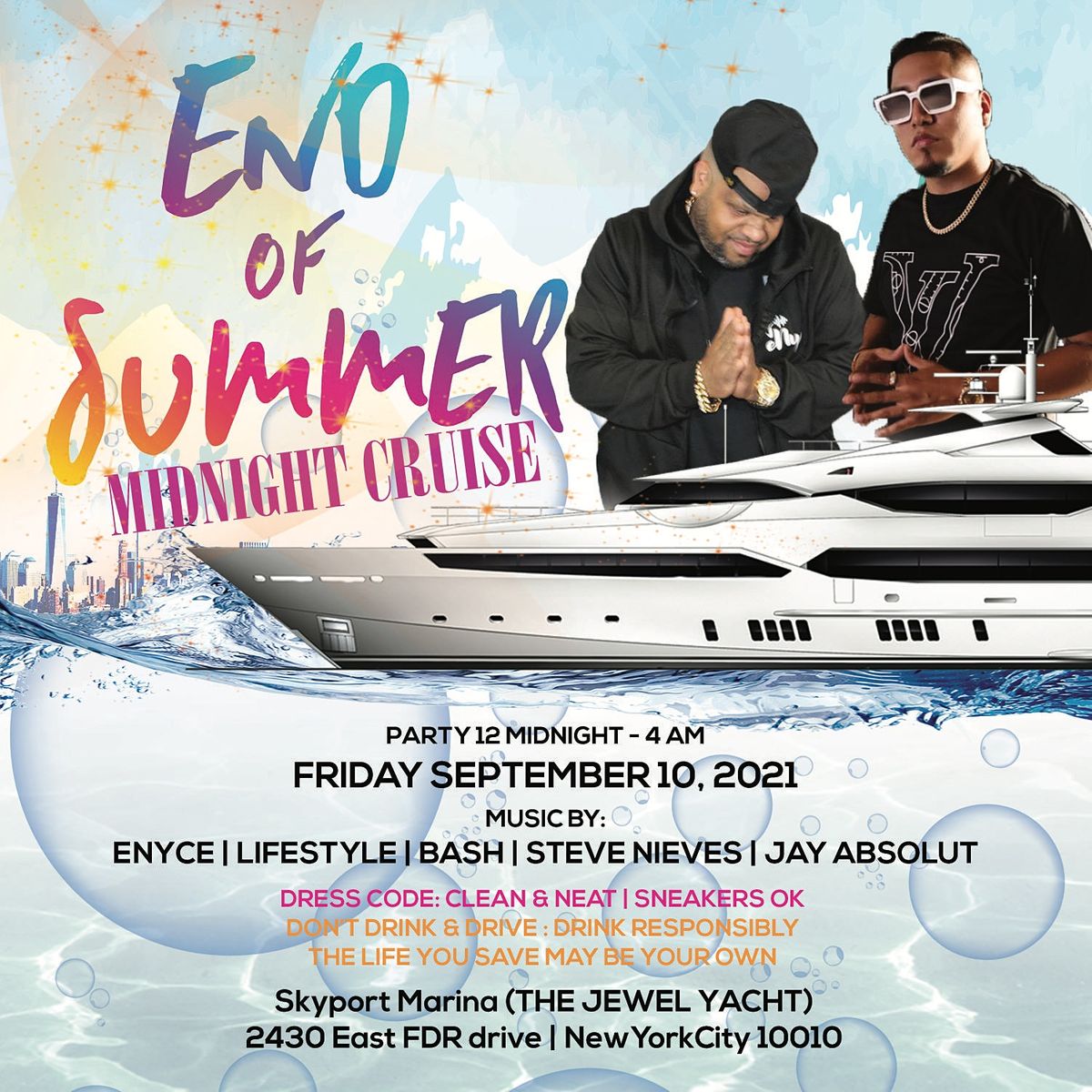 END OF SUMMER MIDNIGHT CRUISE : JEWEL YACHT : JOHNNY 5CASH PARTIES