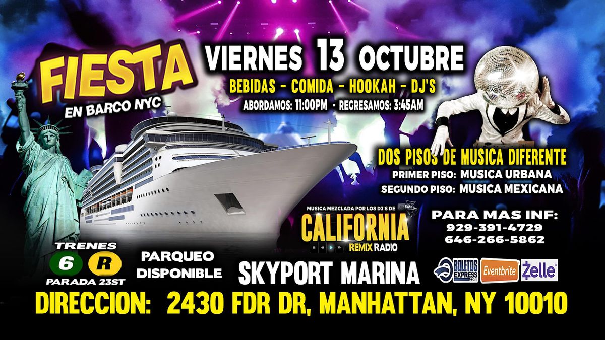 Fiesta En Barco + Musica Urbana + Musica Mexicana + 8 Dj's + Manhattan Ny