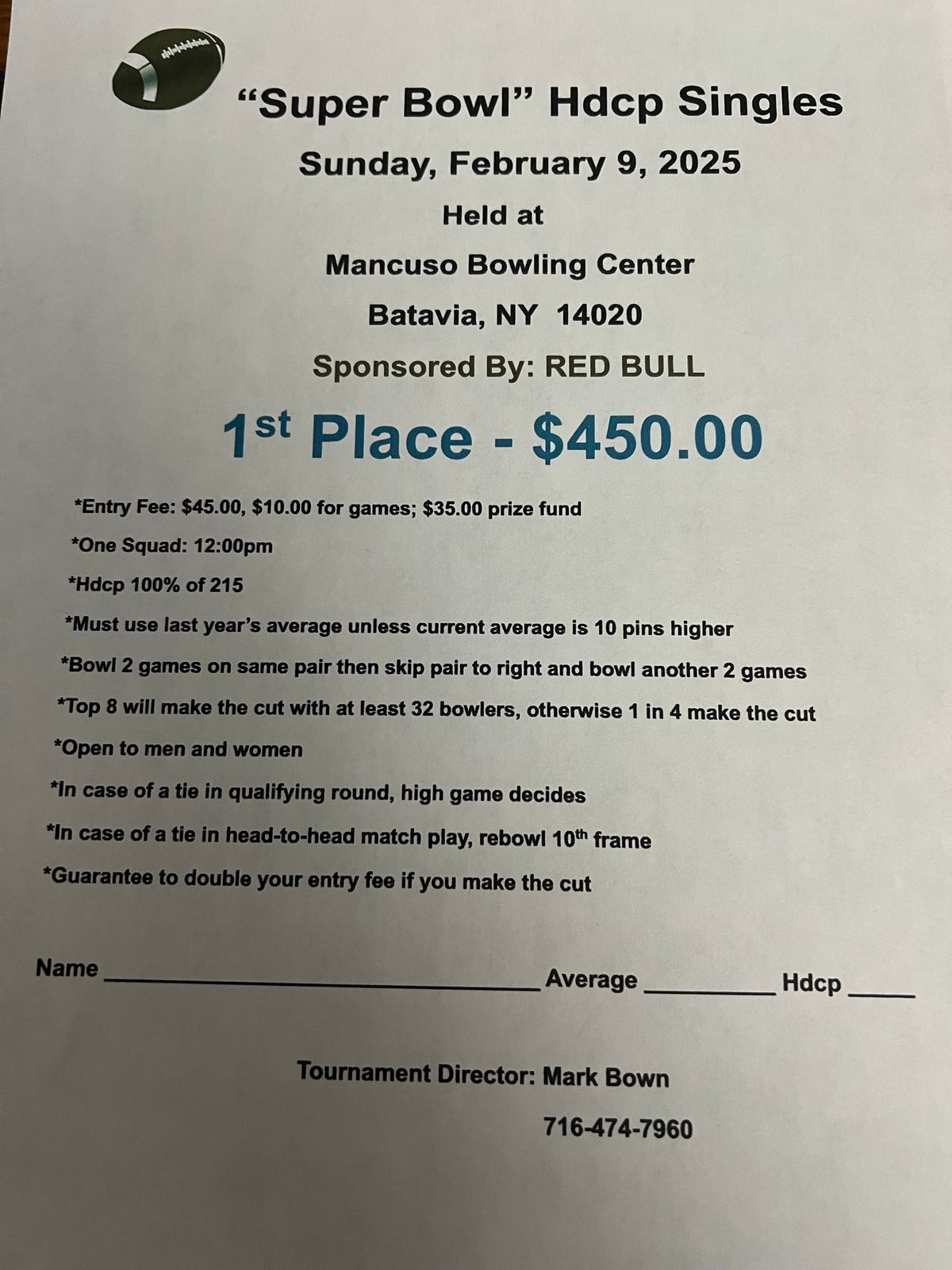 Super Bowl Hdcp Singles Tournament 