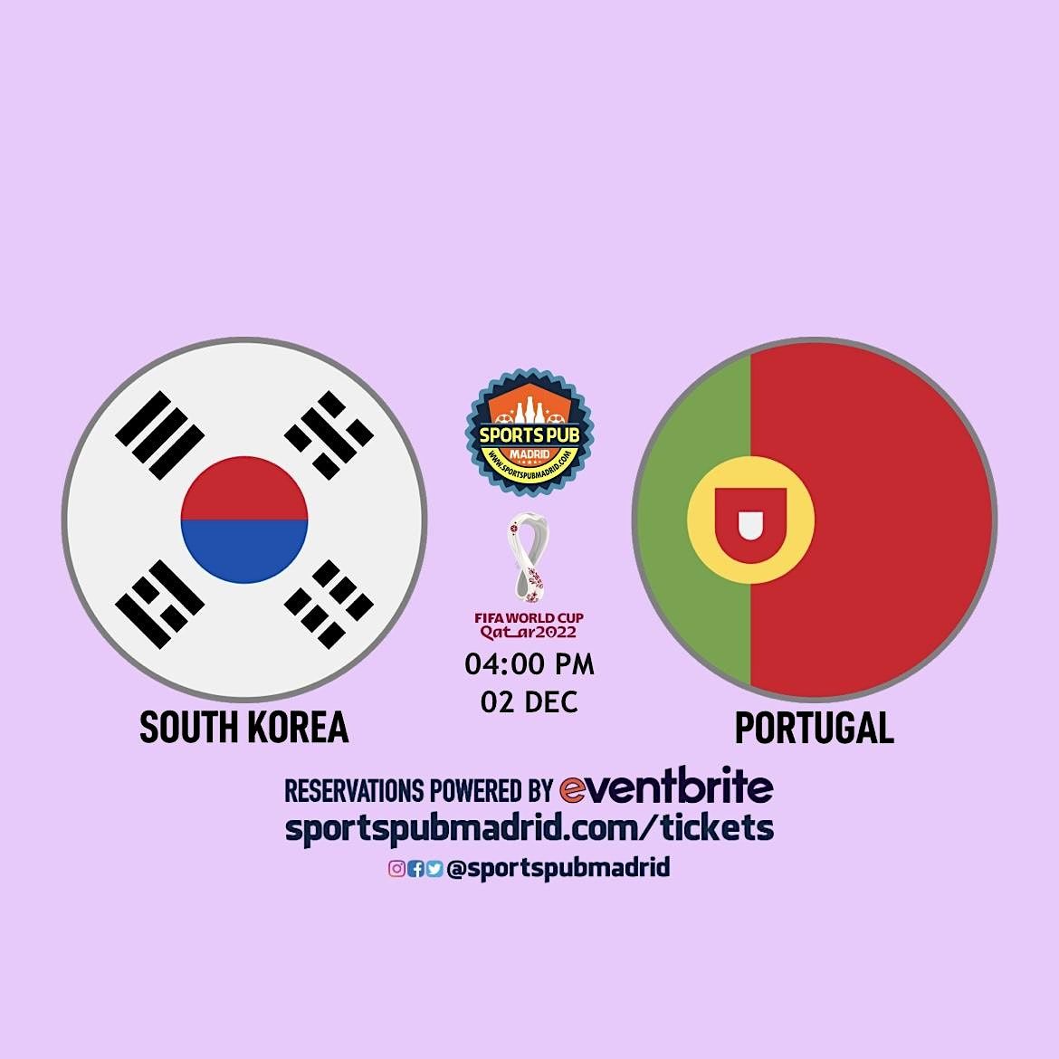 South Korea v Portugal | World Cup Qatar 2022 - Sports Pub San Mateo