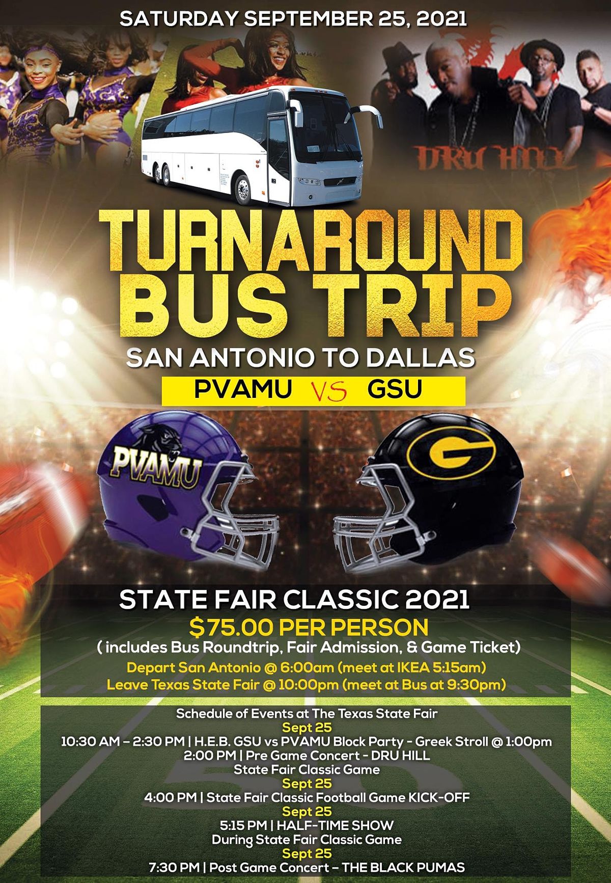 Turnaround Bus Trip:  San Antonio To Texas STATE FAIR CLASSIC!!!