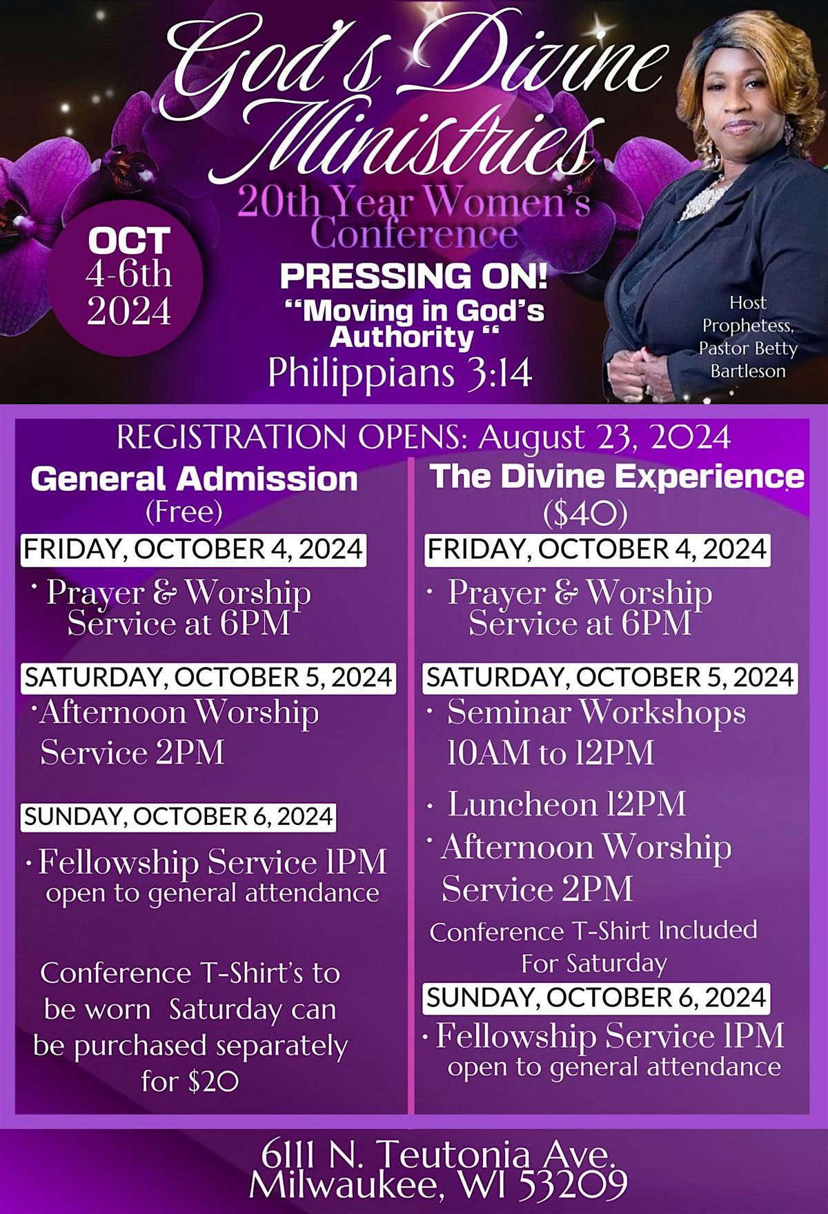 God\u2019s Divine Ministries 20th Year Anniversary Conference: \u201cPRESSING ON! Walking in God\u2019s Authority!\u201d