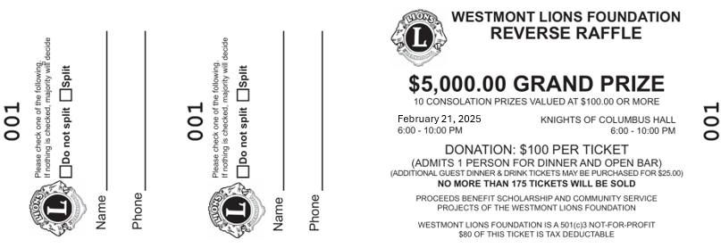 Annual Westmont Lions Club's Reverse Raffle