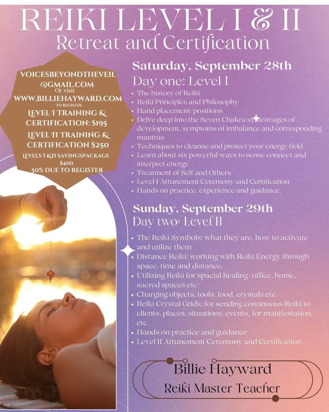 Reiki Levels I and II Training, Certification and Attunement Ceremonies 