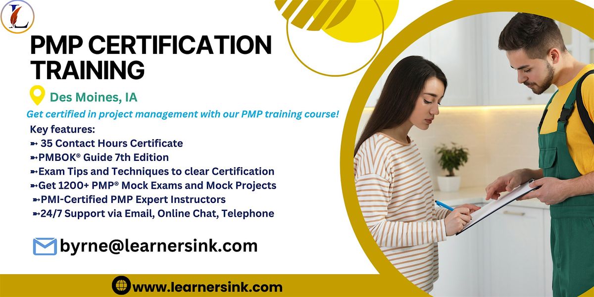 Confirmed PMP exam prep workshop in Des Monies, IA