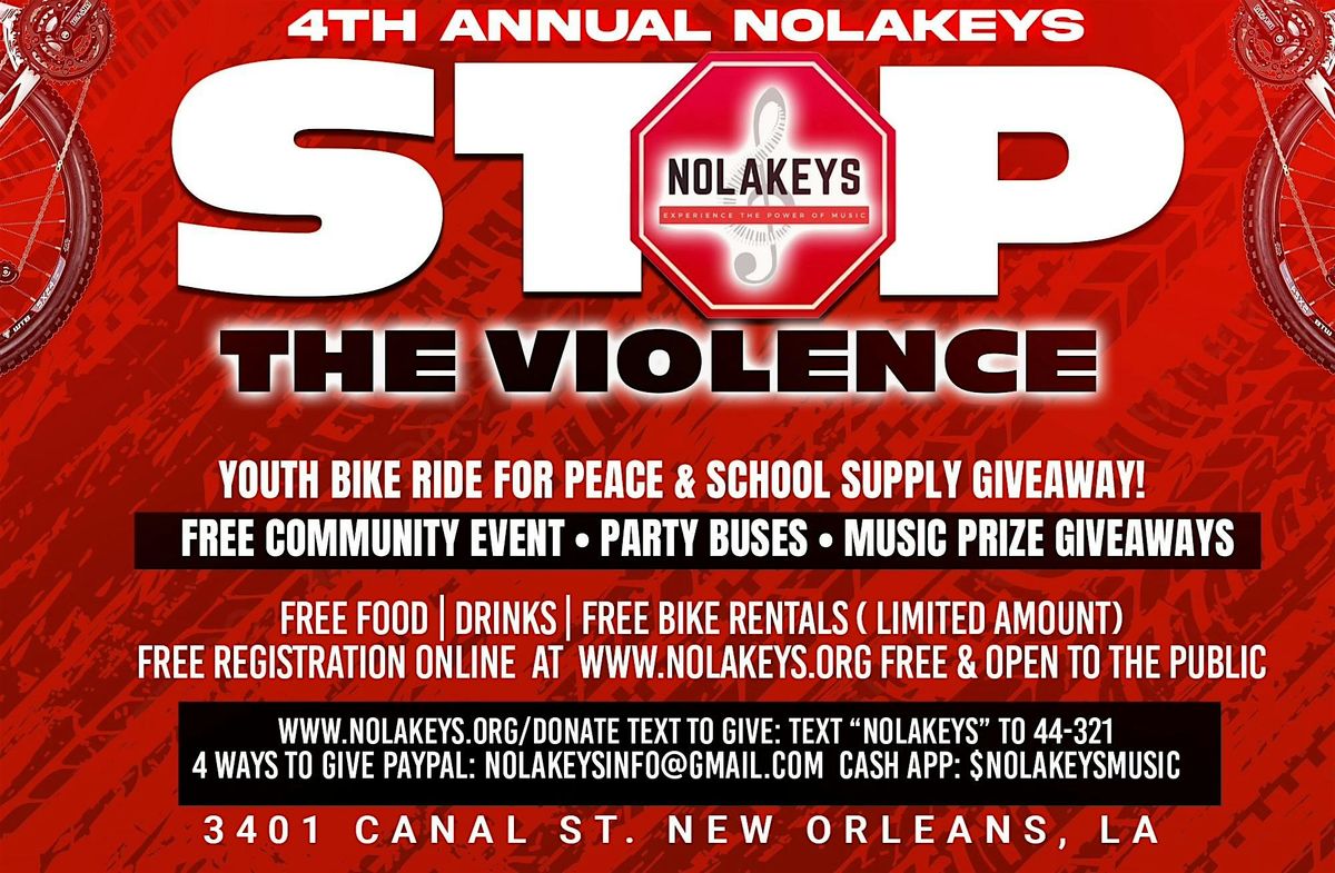 NOLAKEYS "Stop the Violence" Youth Bike Ride & School Supply Giveaway