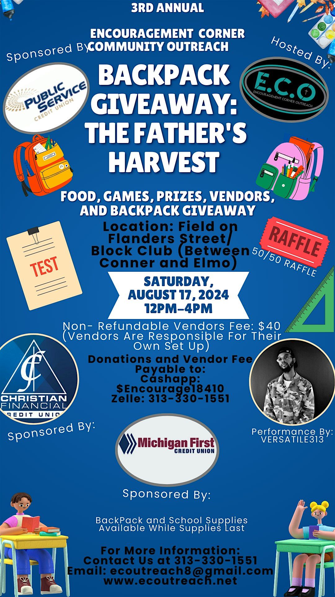 3rd Annual Encouragement Corner Community Outreach Backpack Giveaway: The Father's Harvest