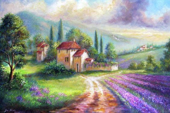 "Lavender Season in Provence". Acrylic Painting. 