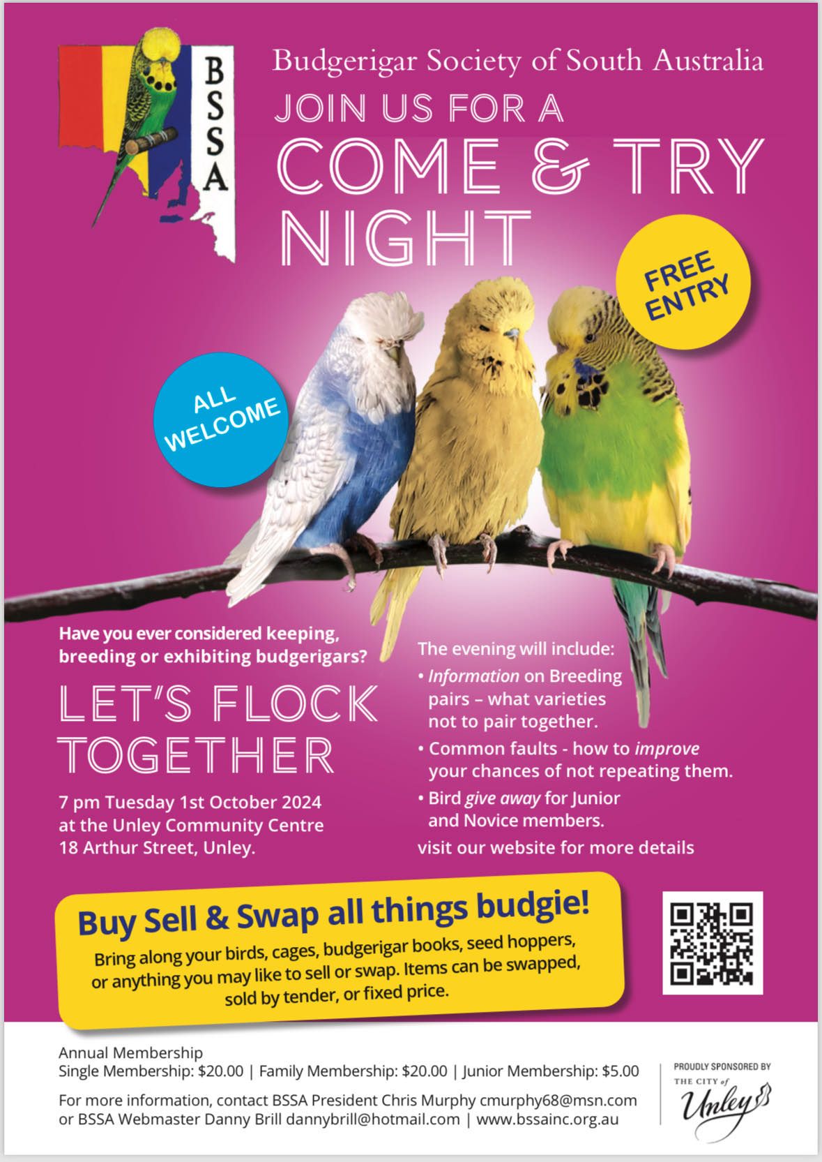 Budgerigar Society of South Australias Come And Try Night