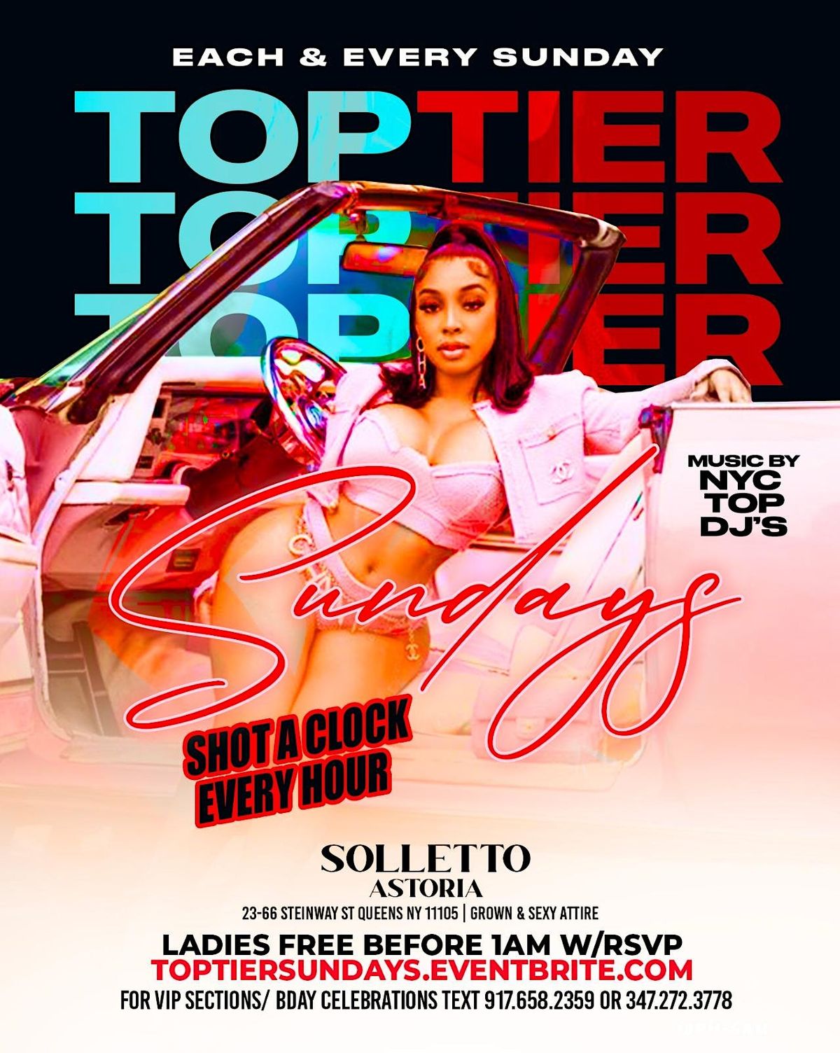 "Top Tier Sundays" #1 Sunday urban event (ladies no charge w\/rsvp)