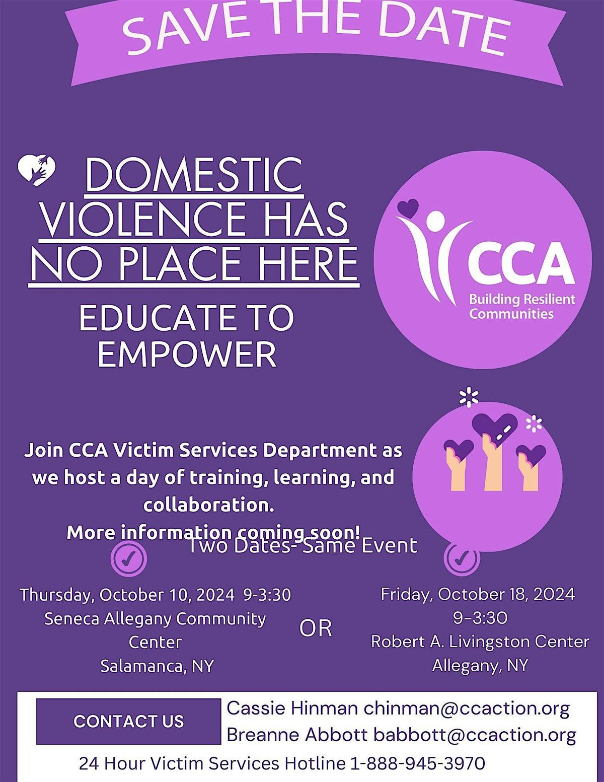 Oct 10 Domestic Violence Has No Place Here: Educate to Empower