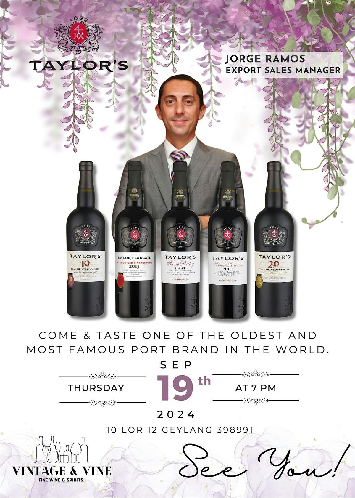 [FREE] Taylor's Port Wine Tasting on 19 Sep \/ 7pm @ Vintage & Vine