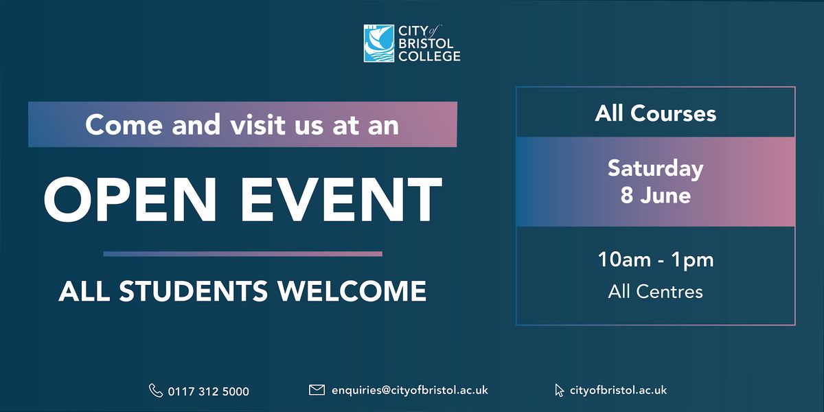 Open Event 10:30am- College Green Centre (All Students)