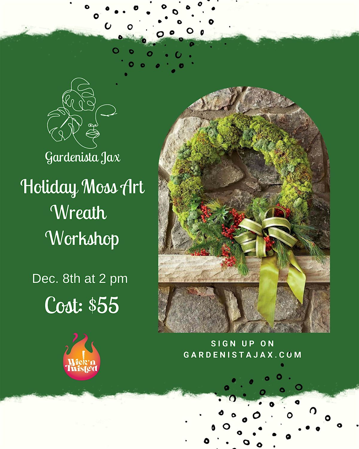 Wick N' Twisted: Custom Candle and Holiday Moss Wreath Class