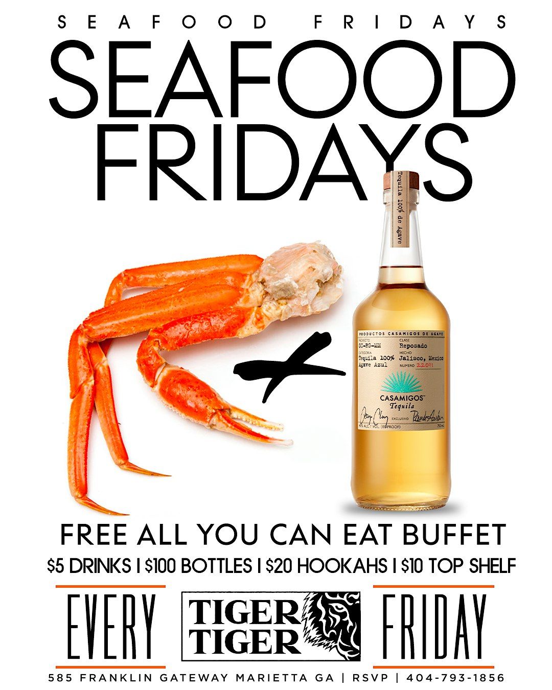 FREE ALL YOU CAN EAT CRAB LEGS! FRIDAYS AT TIGER TIGER ATL 7PM - 12AM