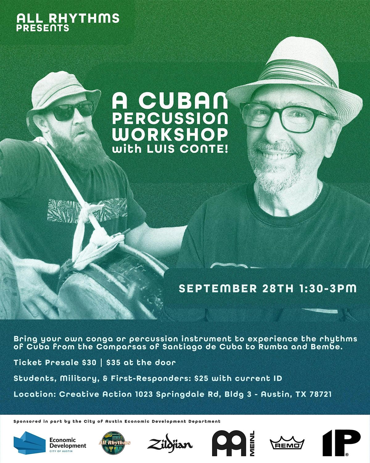 All Rhythms presents: A Cuban Percussion Workshop with Luis Conte!