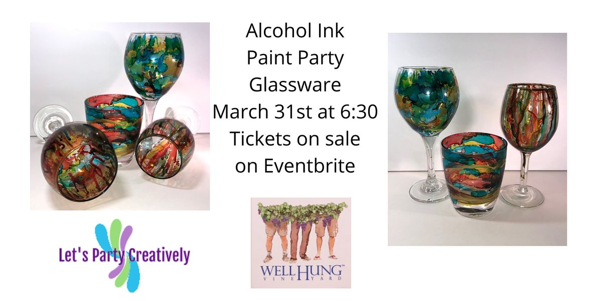 Wine Glass Painting with Alcohol Inks, Well Hung Vineyard, Roanoke, 31