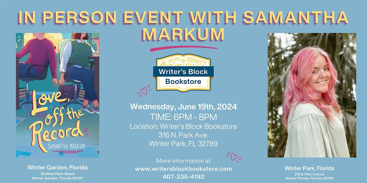 In Person Event with Author Samantha Markum
