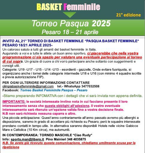 Torneo di Pasqua -Pesaro 2025-