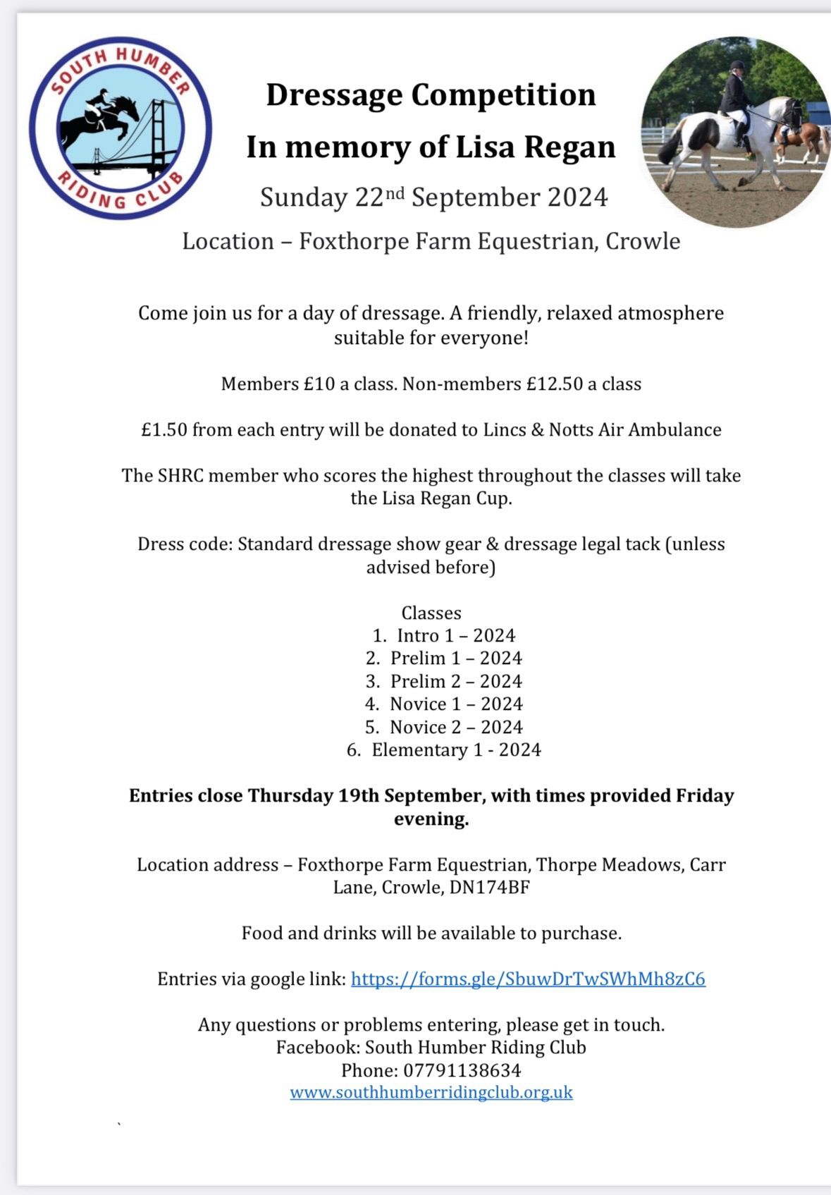 SHRC Dressage Competition - Open to all