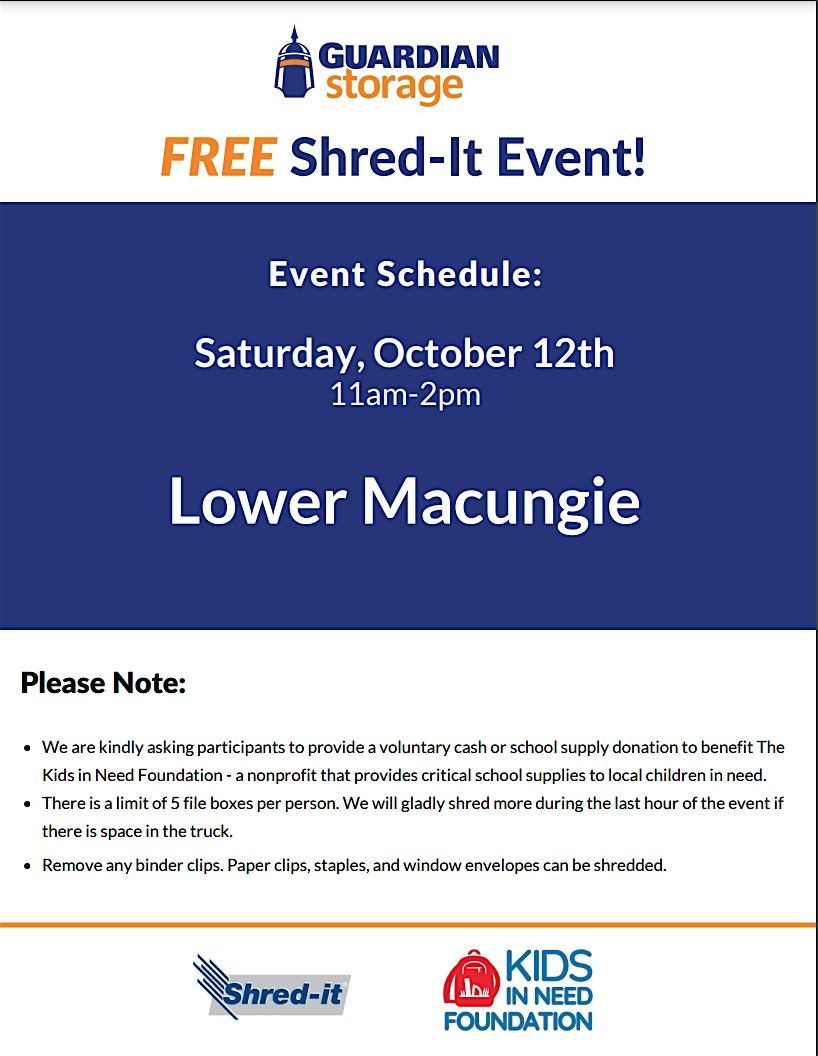 Guardian Storage Fall 2024 Free Shred-It Event