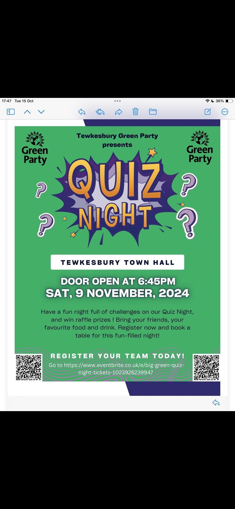 Quiz - Tewkesbury Green Party fundraiser 