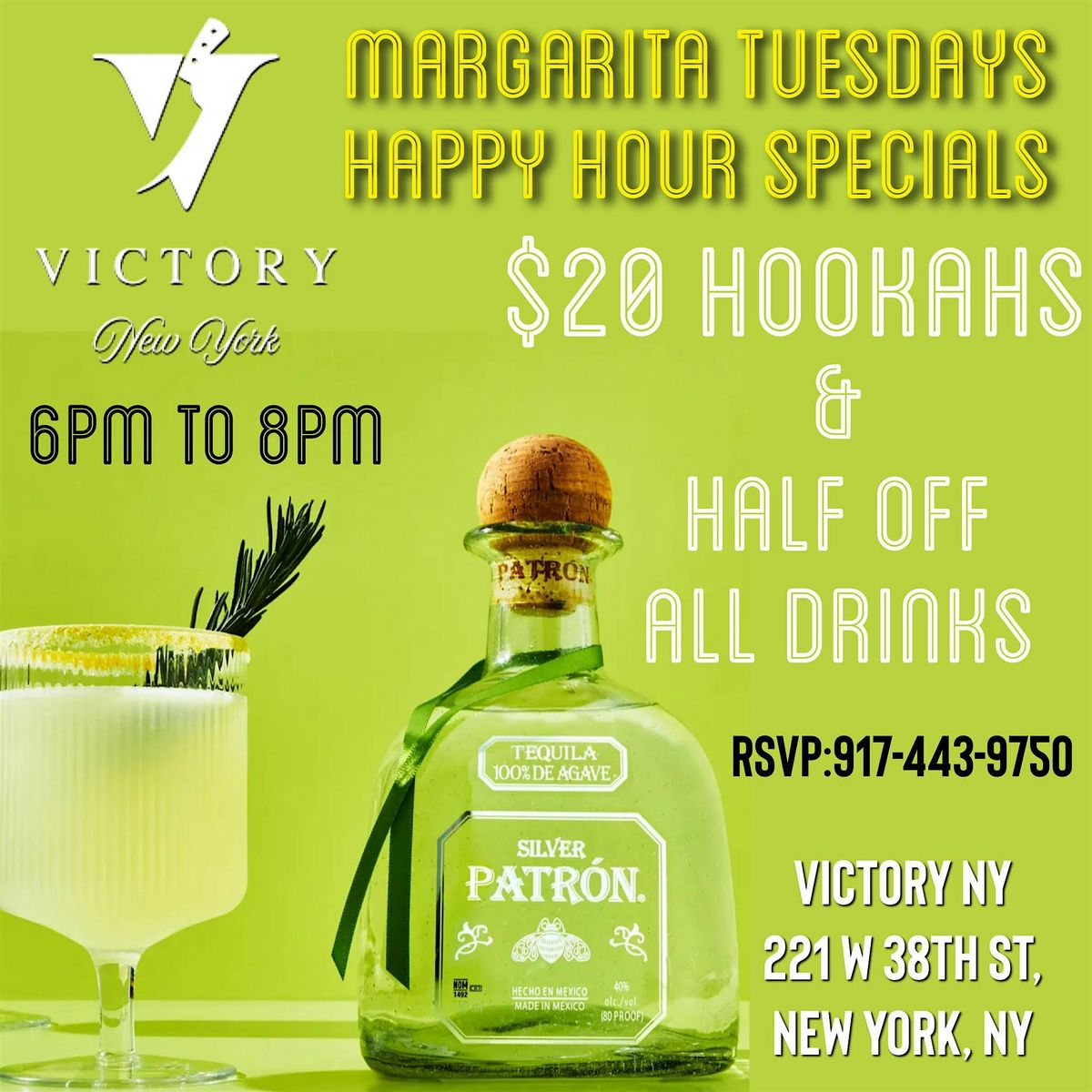 Margarita Tuesdays  at Victory NYC - $20 Hookahs & 50% off all drinks