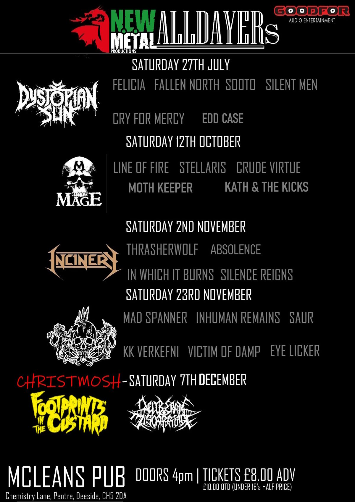 New Metal Alldayer. Broken Jaw, Mad Spanner, Eye Licker, Inhuman Remains, 'saur, KK Verkefni, V.O.D 