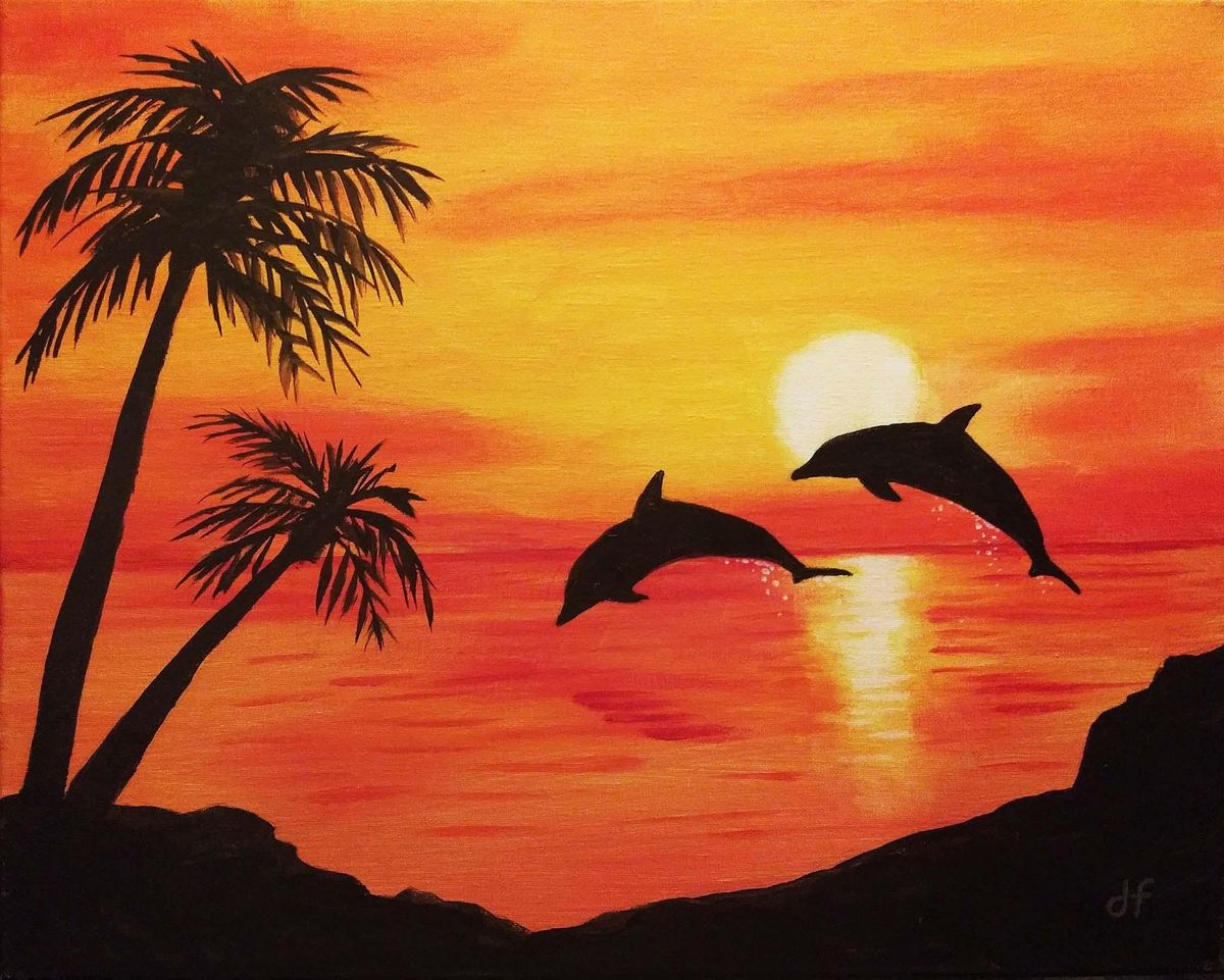 Sip and Paint  -  "Dolphins Jumping with Template"  Estancia La Jolla