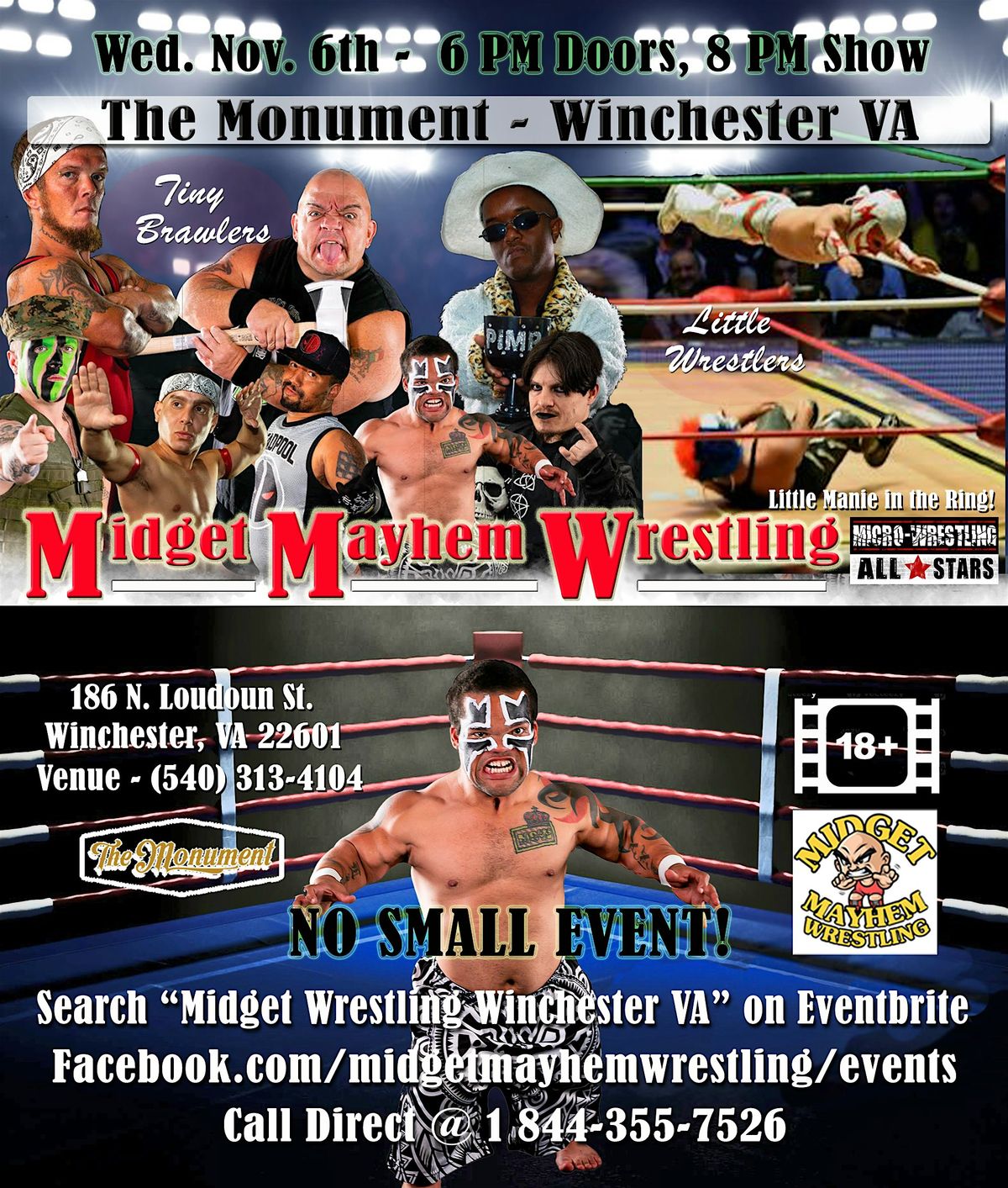 Midget Mayhem Wrestling Goes Wild!  Winchester, VA 18+