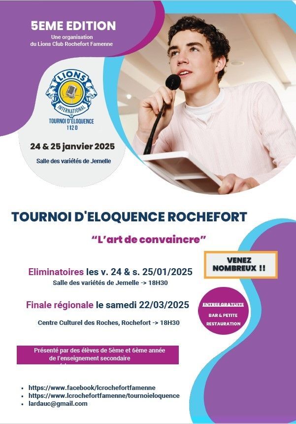 Finale R\u00e9gionale du Tournoi d'Eloquence du Lions Club Rochefort Famenne.