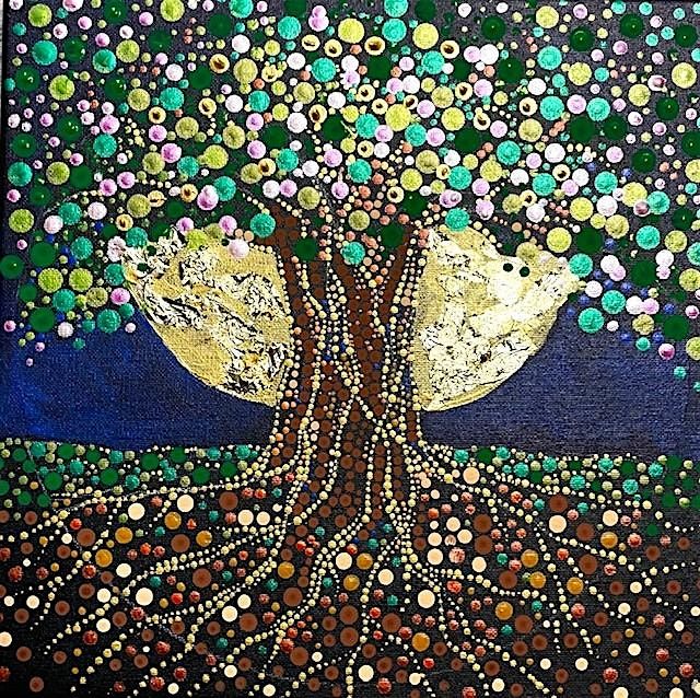 Tree of Life, dotted painting with Beth Goulet at Moonstone Art Studio