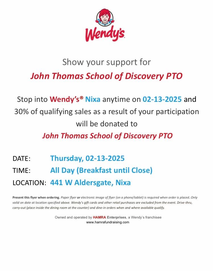 JTSD Wendy\u2019s Fundraising Day