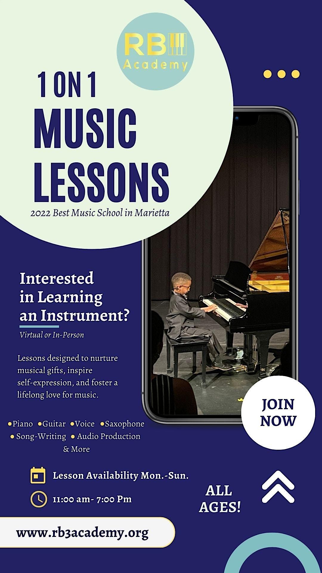 FREE TRIAL MUSIC LESSON! ALL AGES! Piano, Guitar, Saxophone......