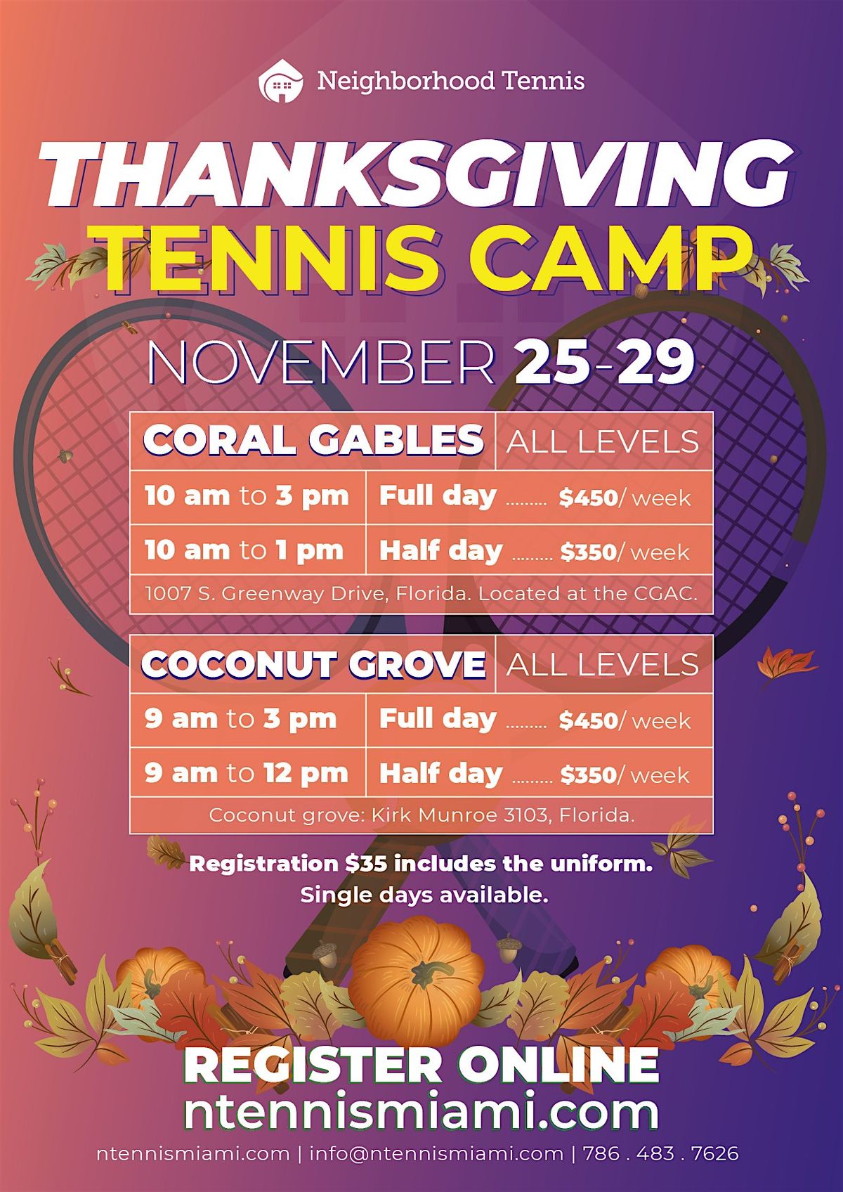 Thanksgiving Tennis Camp