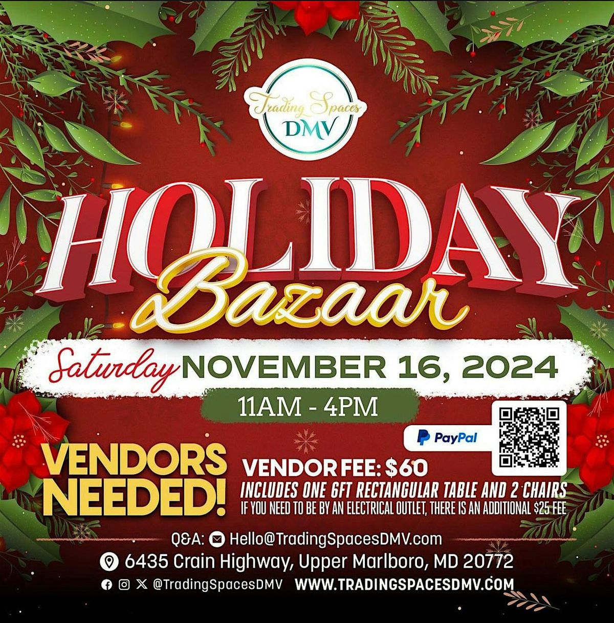 VENDORS NEEDED HOLIDAY BAZAAR